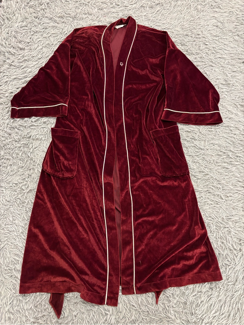 VTG Christian Dior Monsieur Red Velvet One Size Robe Pockets Tie Front Lounge